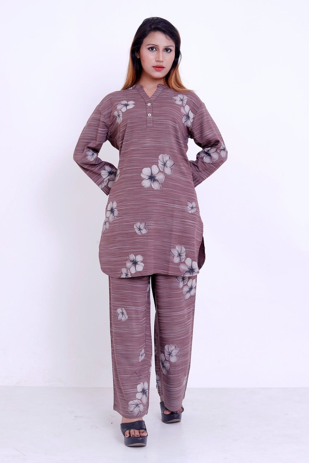 GroHood Mauve Line Co-ord Set – Striped Top & Wide-Leg Pants