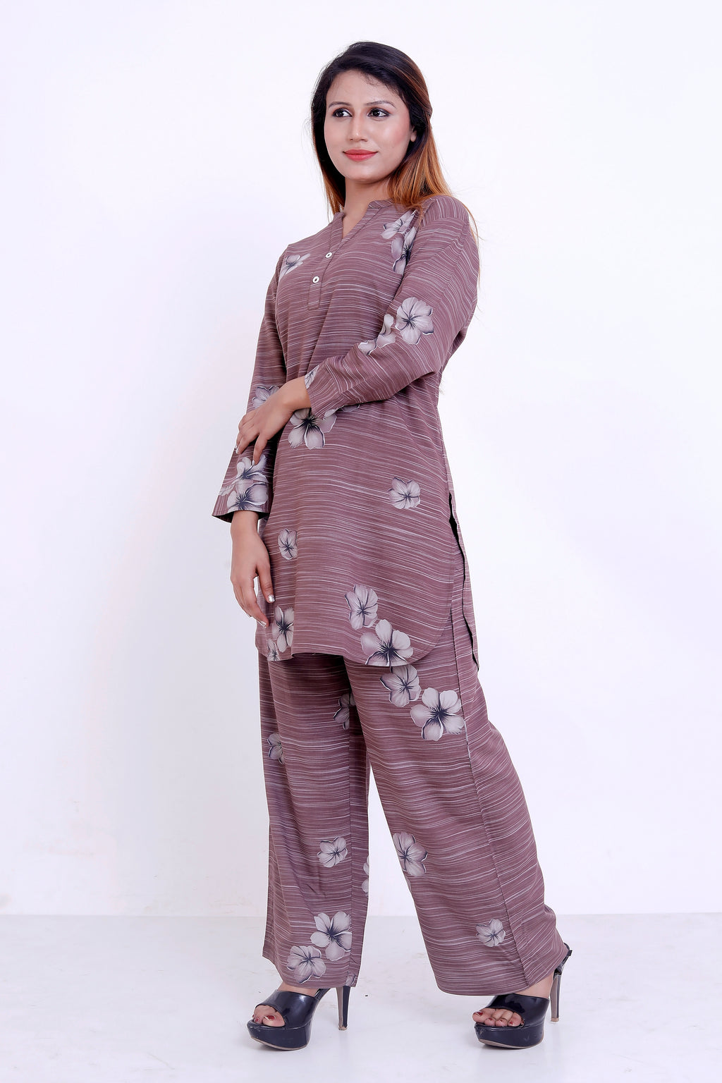 GroHood Mauve Line Co-ord Set – Striped Top & Wide-Leg Pants