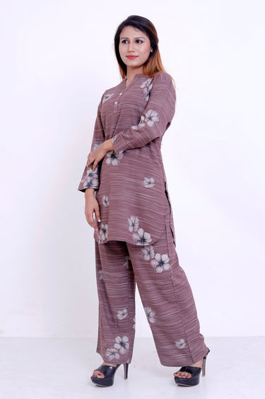 GroHood Mauve Line Co-ord Set – Striped Top & Wide-Leg Pants