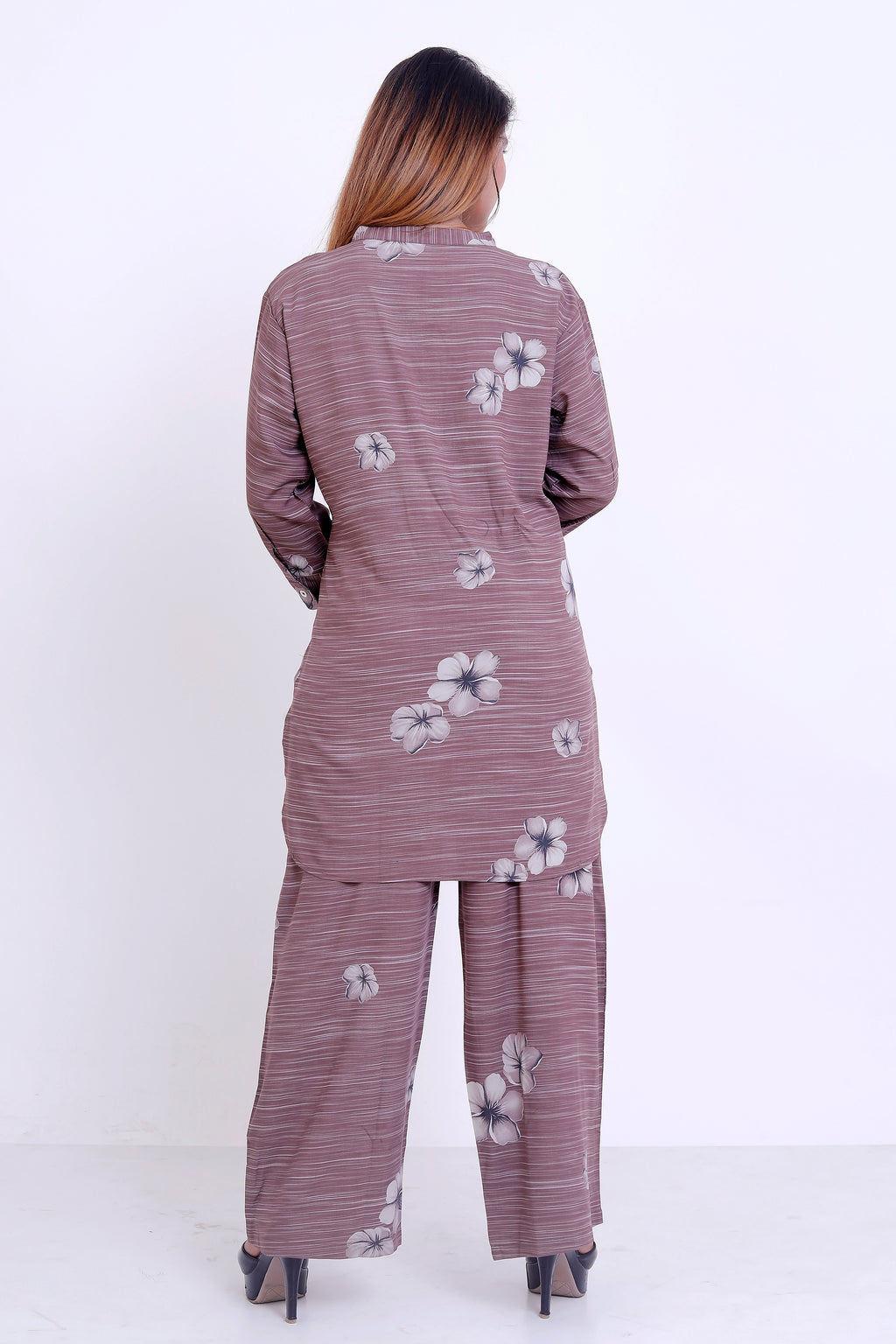 GroHood Mauve Line Co-ord Set – Striped Top & Wide-Leg Pants