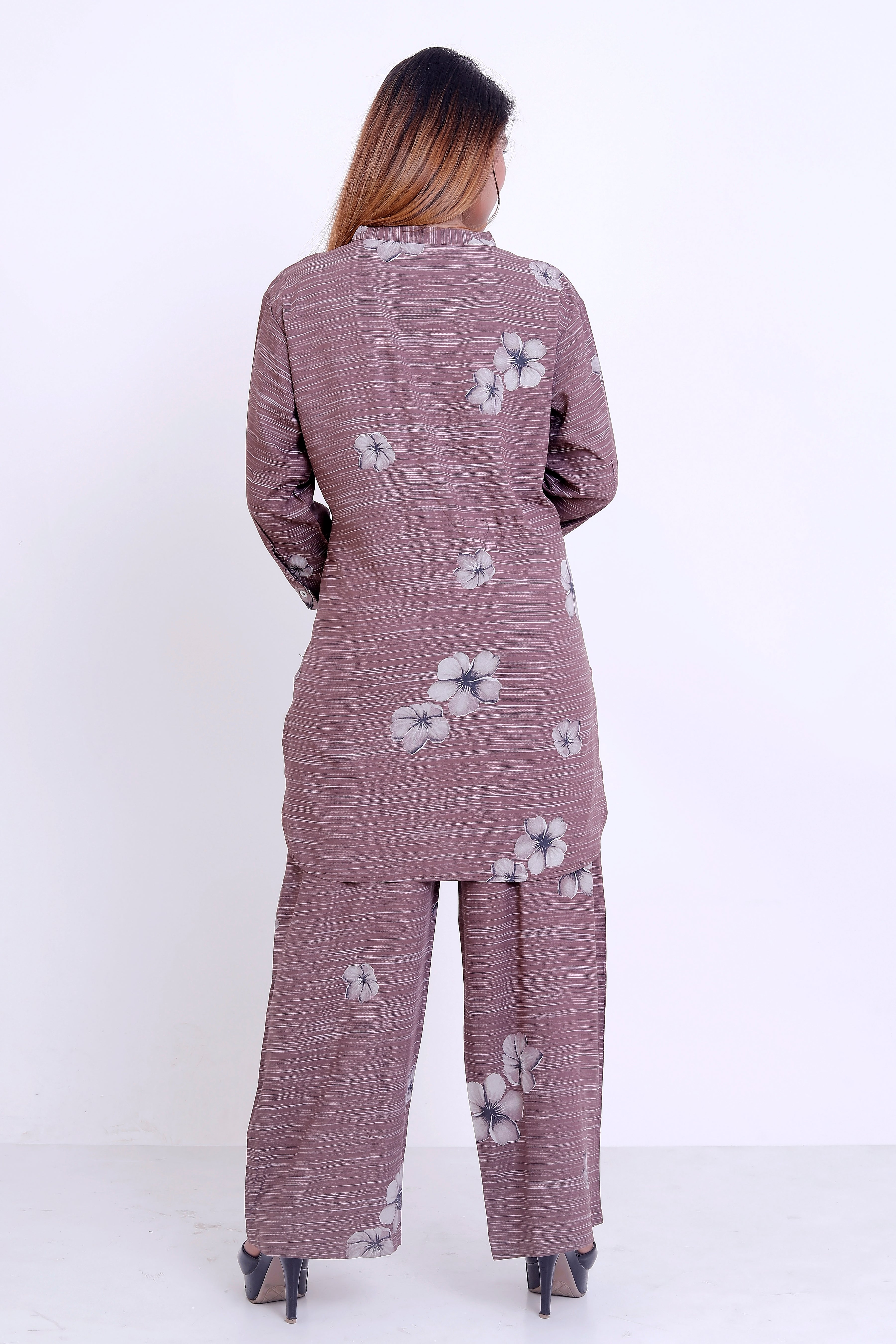 GroHood Mauve Line Co-ord Set – Striped Top & Wide-Leg Pants
