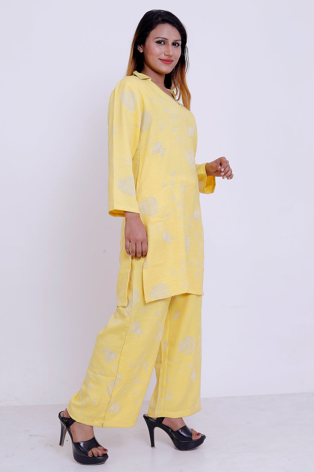 GroHood Butter Yellow Floral Co-ord Set – Relaxed Top & Wide-Leg Pants