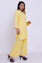 GroHood Butter Yellow Floral Co-ord Set – Relaxed Top & Wide-Leg Pants
