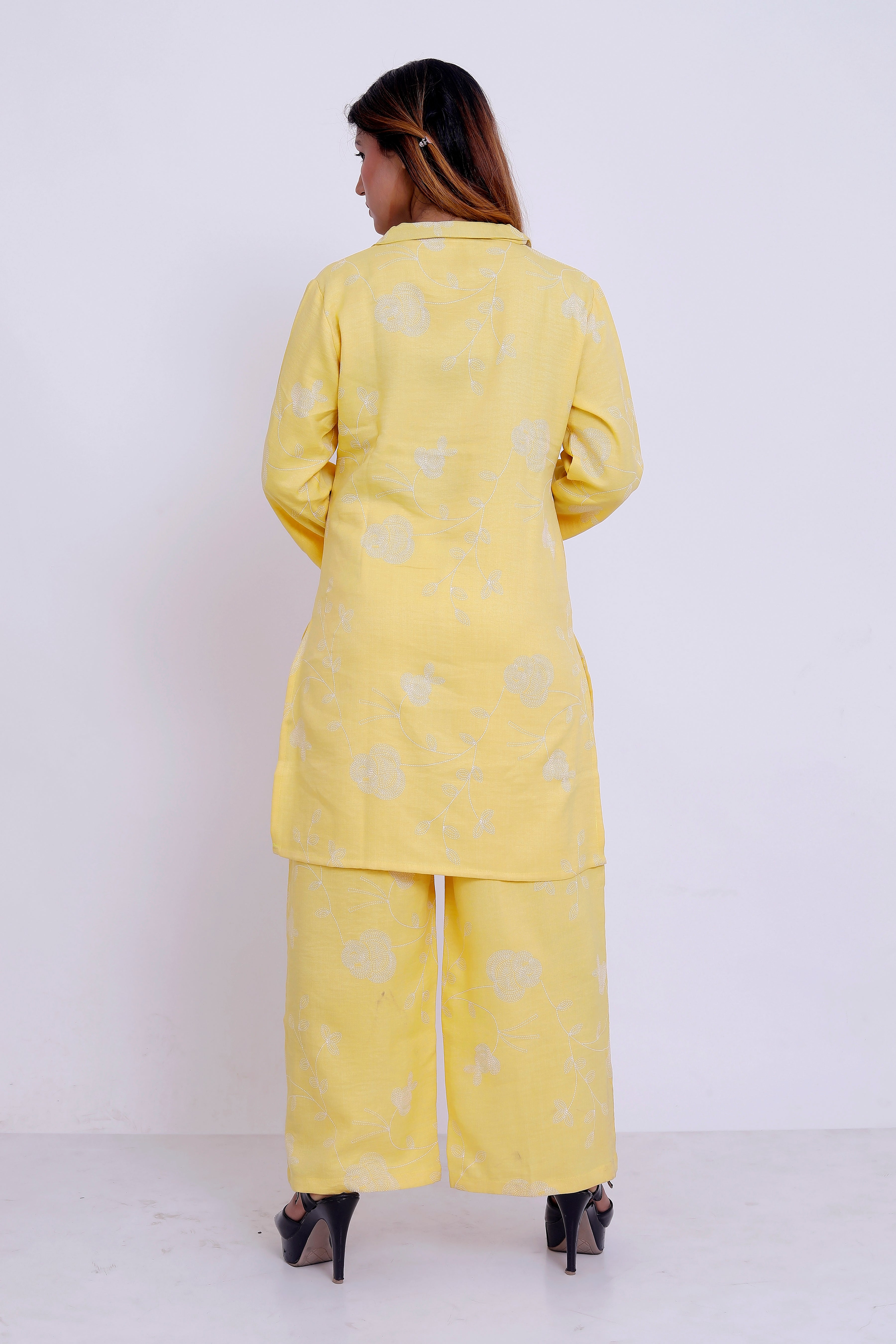 GroHood Butter Yellow Floral Co-ord Set – Relaxed Top & Wide-Leg Pants