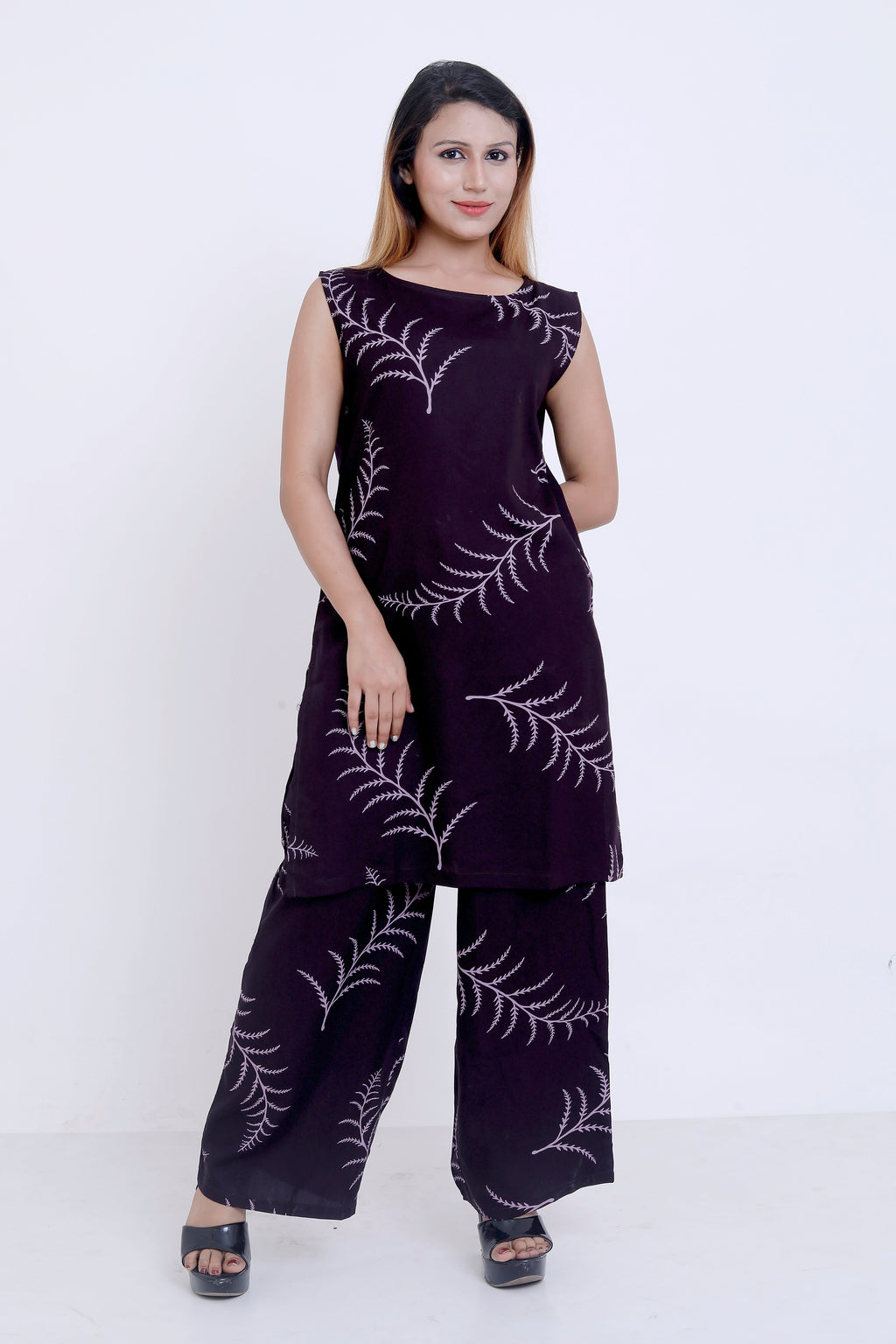 GroHood Wine Fern Co-ord Set – Sleeveless Top & Wide-Leg Pants