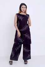 GroHood Wine Fern Co-ord Set – Sleeveless Top & Wide-Leg Pants