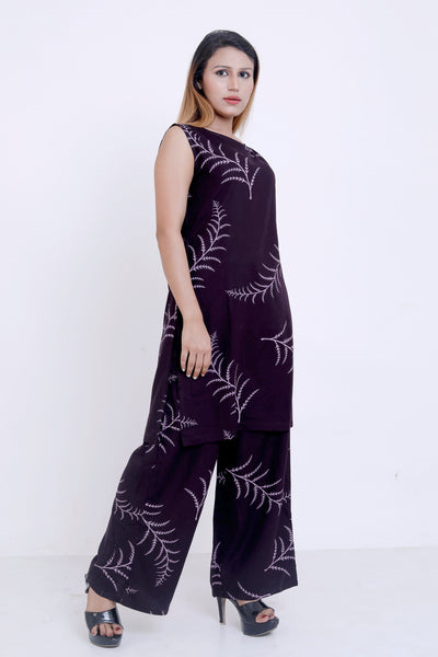 GroHood Wine Fern Co-ord Set – Sleeveless Top & Wide-Leg Pants