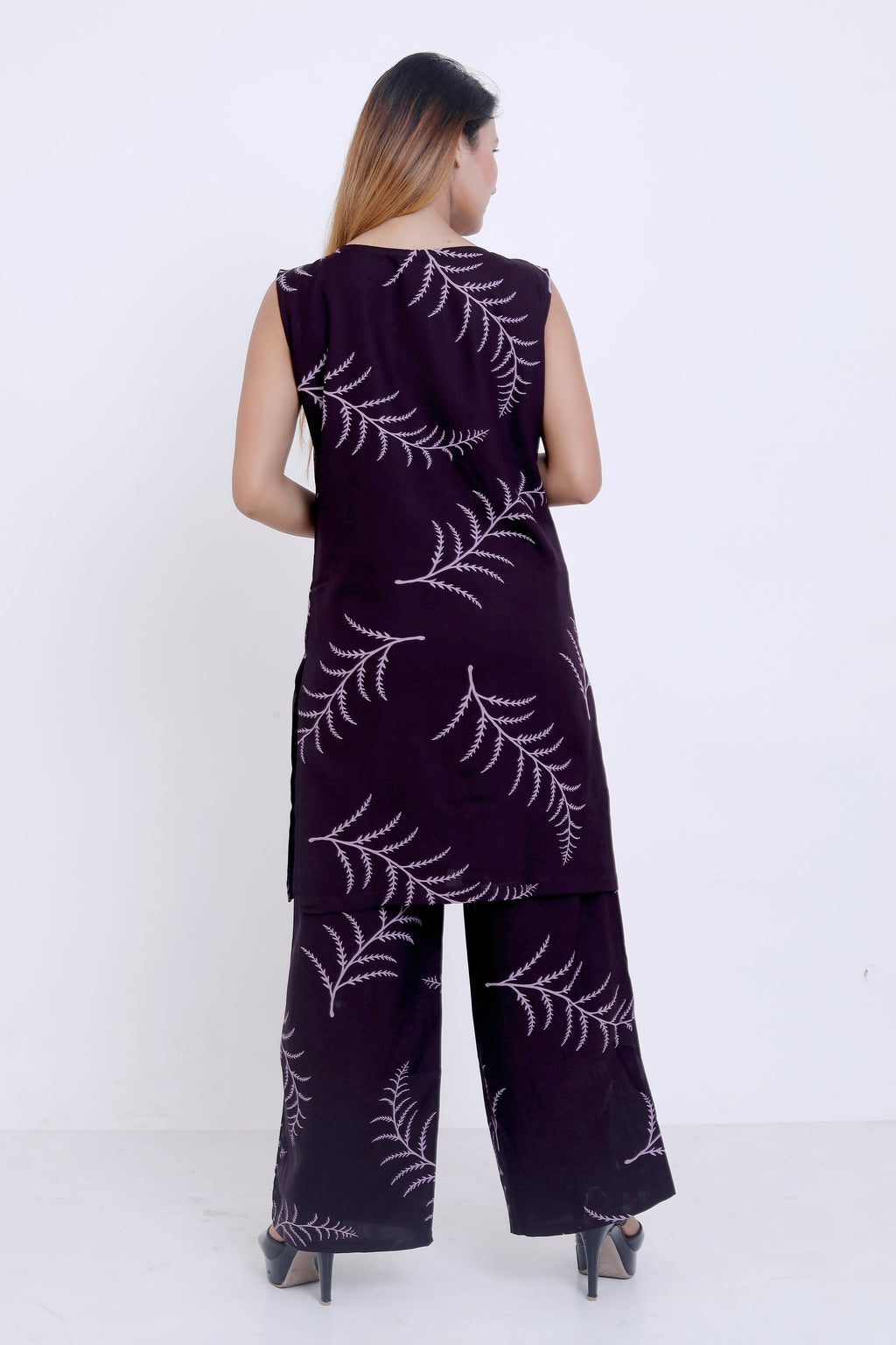 GroHood Wine Fern Co-ord Set – Sleeveless Top & Wide-Leg Pants