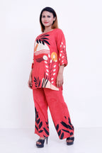 GroHood Coral Tropic Co-ord Set – Printed Tunic & Wide-Leg Pants
