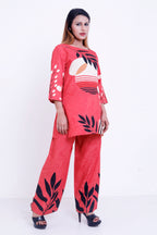 GroHood Coral Tropic Co-ord Set – Printed Tunic & Wide-Leg Pants
