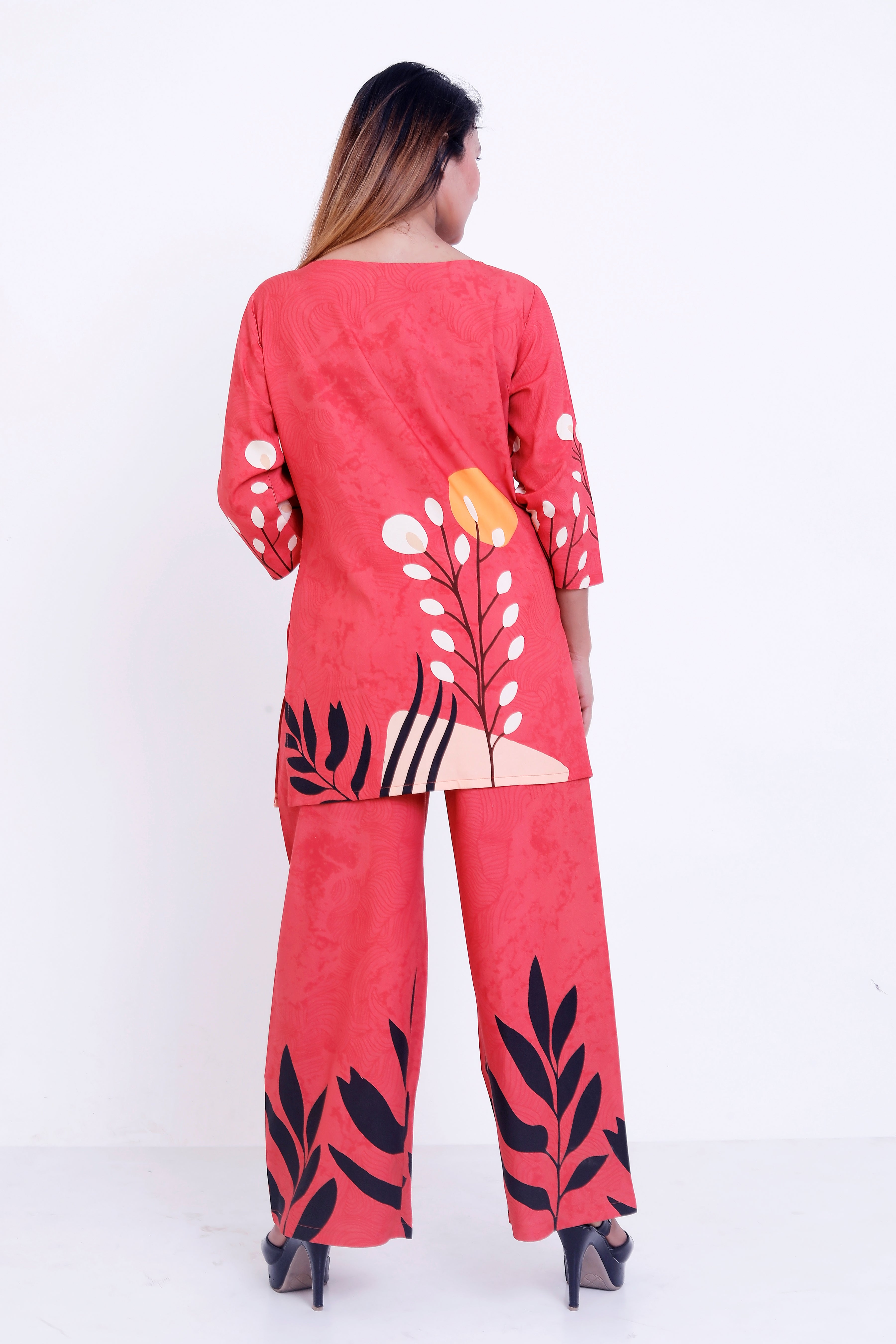 GroHood Coral Tropic Co-ord Set – Printed Tunic & Wide-Leg Pants