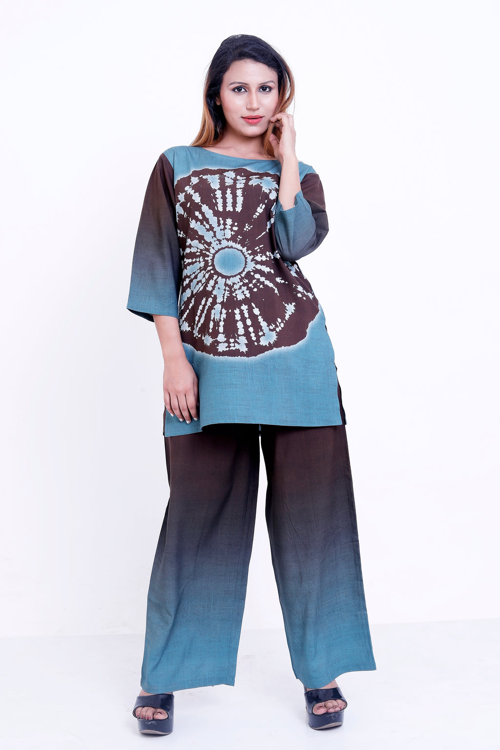 GroHood Aqua Earth Co-ord Set – Colorblock Top & Wide-Leg Pants