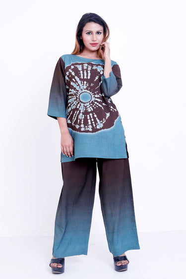 GroHood Aqua Earth Co-ord Set – Colorblock Top & Wide-Leg Pants