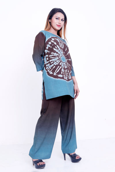 GroHood Aqua Earth Co-ord Set – Colorblock Top & Wide-Leg Pants