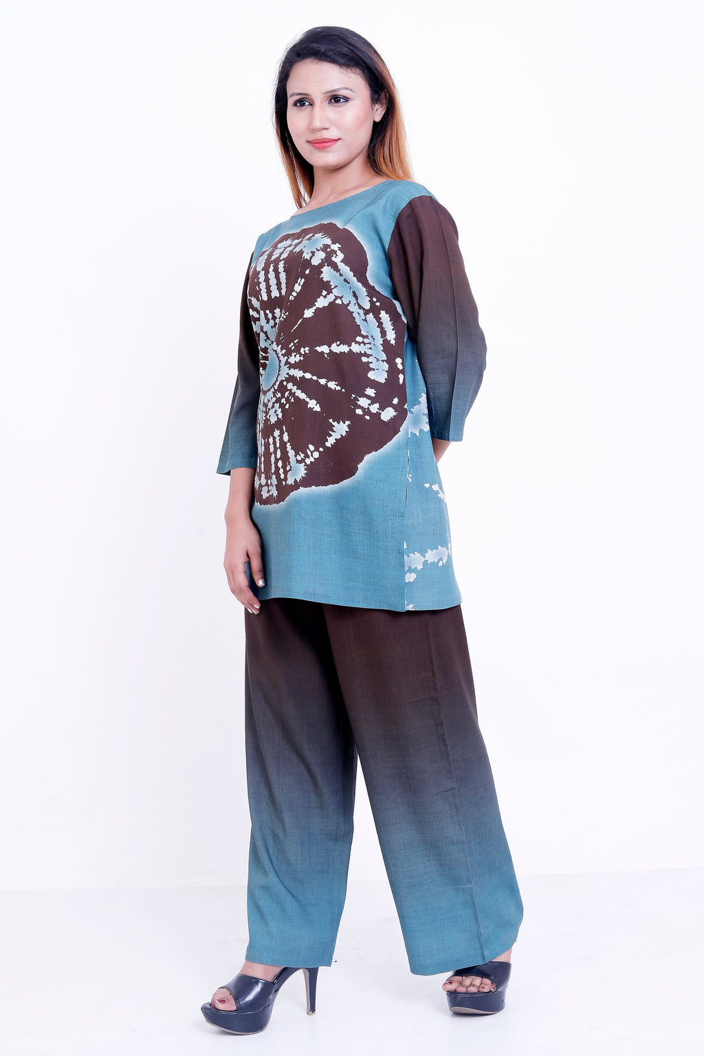 GroHood Aqua Earth Co-ord Set – Colorblock Top & Wide-Leg Pants