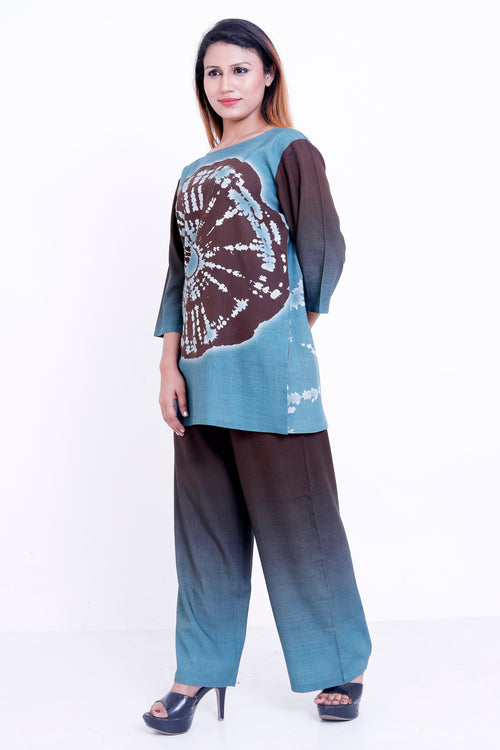 GroHood Aqua Earth Co-ord Set – Colorblock Top & Wide-Leg Pants