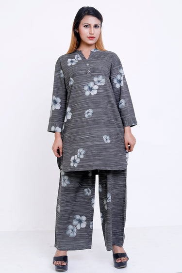 GroHood Steel Bloom Co-ord Set – Floral Tunic & Wide-Leg Pants