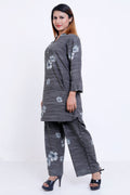 GroHood Steel Bloom Co-ord Set – Floral Tunic & Wide-Leg Pants