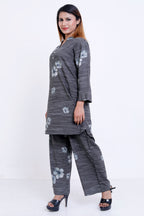 GroHood Steel Bloom Co-ord Set – Floral Tunic & Wide-Leg Pants