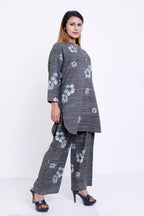 GroHood Steel Bloom Co-ord Set – Floral Tunic & Wide-Leg Pants