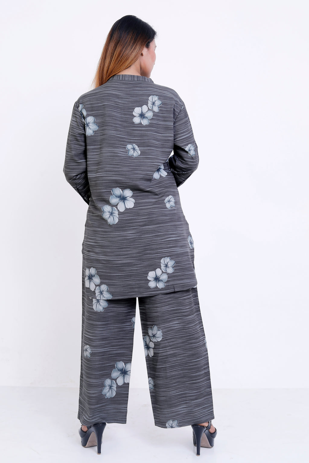 GroHood Steel Bloom Co-ord Set – Floral Tunic & Wide-Leg Pants