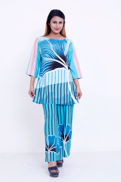 GroHood Aqua Wave Co-ord Set – Abstract Printed Tunic & Wide-Leg Pants