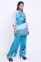 GroHood Aqua Wave Co-ord Set – Abstract Printed Tunic & Wide-Leg Pants