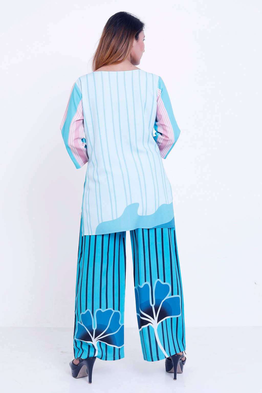 GroHood Aqua Wave Co-ord Set – Abstract Printed Tunic & Wide-Leg Pants