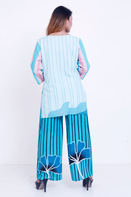 GroHood Aqua Wave Co-ord Set – Abstract Printed Tunic & Wide-Leg Pants