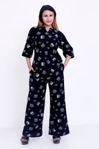 GroHood Midnight Geo Co-ord Set – Printed Shirt & Wide-Leg Pants