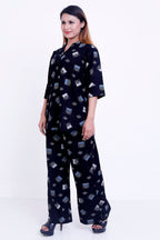 GroHood Midnight Geo Co-ord Set – Printed Shirt & Wide-Leg Pants