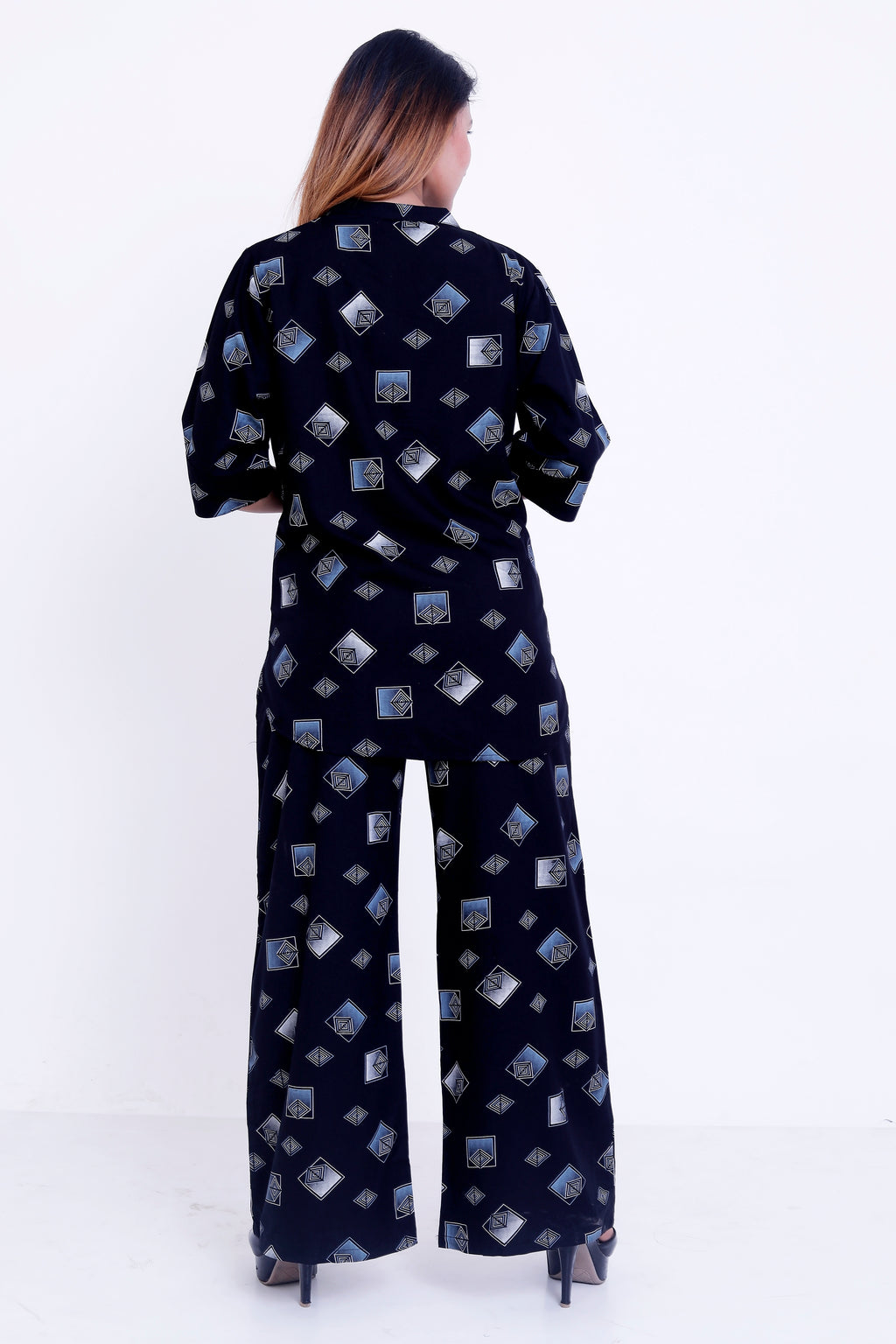 GroHood Midnight Geo Co-ord Set – Printed Shirt & Wide-Leg Pants