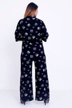 GroHood Midnight Geo Co-ord Set – Printed Shirt & Wide-Leg Pants