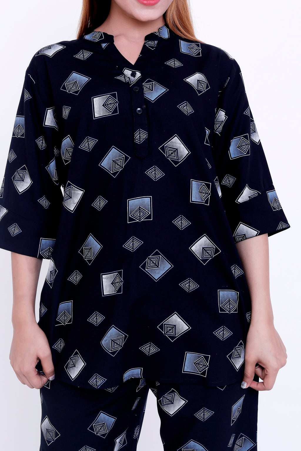 GroHood Midnight Geo Co-ord Set – Printed Shirt & Wide-Leg Pants