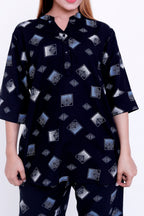 GroHood Midnight Geo Co-ord Set – Printed Shirt & Wide-Leg Pants