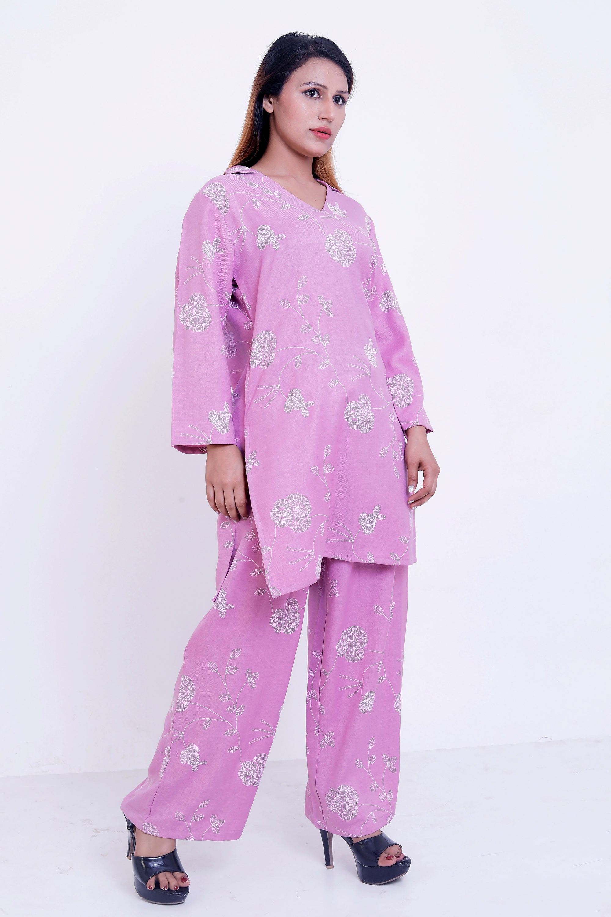 GroHood Blush Bloom Co-ord Set – Floral Printed Tunic & Wide-Leg Pants