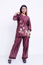 GroHood Wine Garden Co-ord Set – Floral Printed Tunic & Wide-Leg Pants