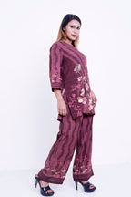 GroHood Wine Garden Co-ord Set – Floral Printed Tunic & Wide-Leg Pants