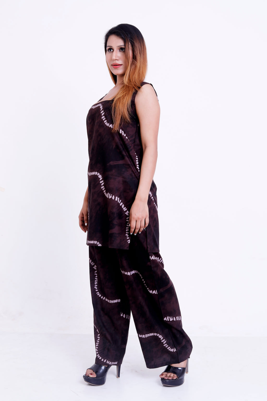 GroHood Cocoa Drift Co-ord Set – Sleeveless Tie-Dye Tunic & Wide-Leg Pants