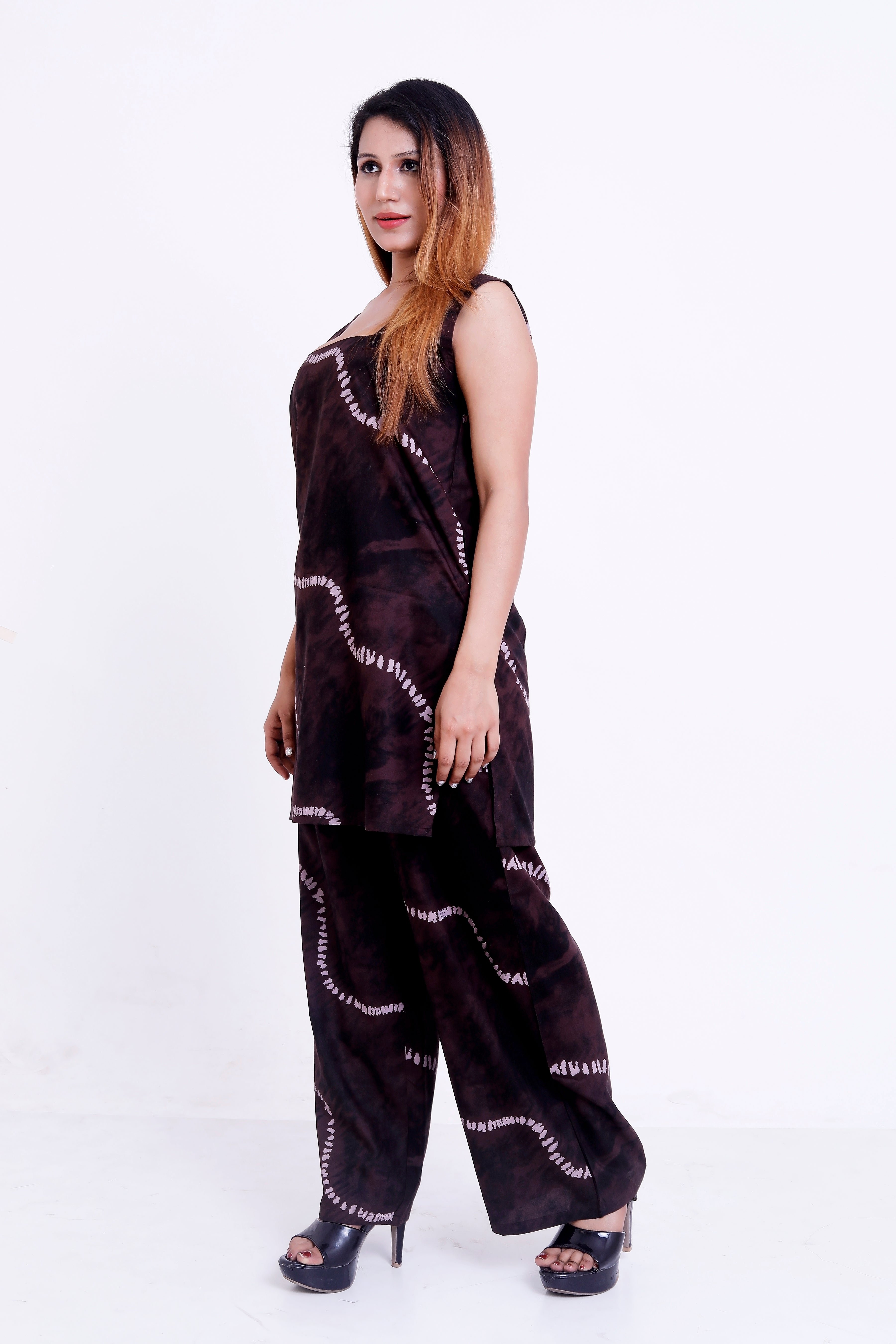 GroHood Cocoa Drift Co-ord Set – Sleeveless Tie-Dye Tunic & Wide-Leg Pants