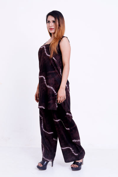 GroHood Cocoa Drift Co-ord Set – Sleeveless Tie-Dye Tunic & Wide-Leg Pants