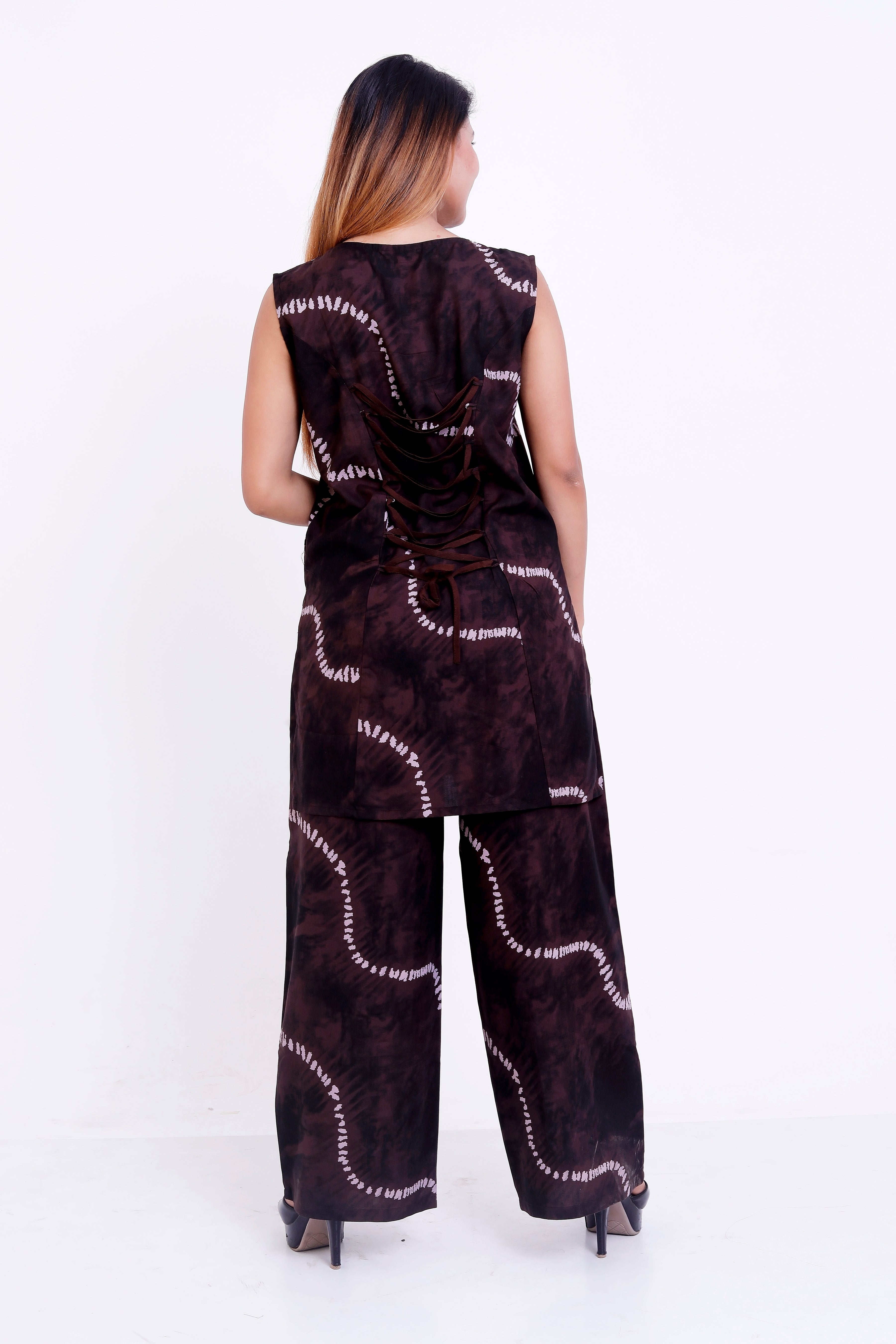 GroHood Cocoa Drift Co-ord Set – Sleeveless Tie-Dye Tunic & Wide-Leg Pants