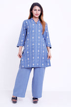 GroHood Sky Thread Co-ord Set – Embroidered Tunic & Straight-Leg Pants