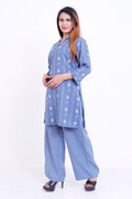 GroHood Sky Thread Co-ord Set – Embroidered Tunic & Straight-Leg Pants