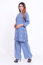GroHood Sky Thread Co-ord Set – Embroidered Tunic & Straight-Leg Pants