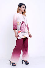 Women Pink Floral Printed Kurti with Ombre Palazzo Co-ord Set