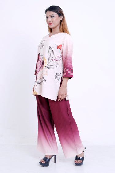 Women Pink Floral Printed Kurti with Ombre Palazzo Co-ord Set