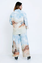 Women Blue Scenic Printed Shirt with Matching Palazzo Co-ord Set