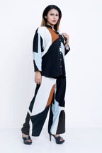 Women Abstract Colorblock Printed Shirt & Palazzo Co-ord Set