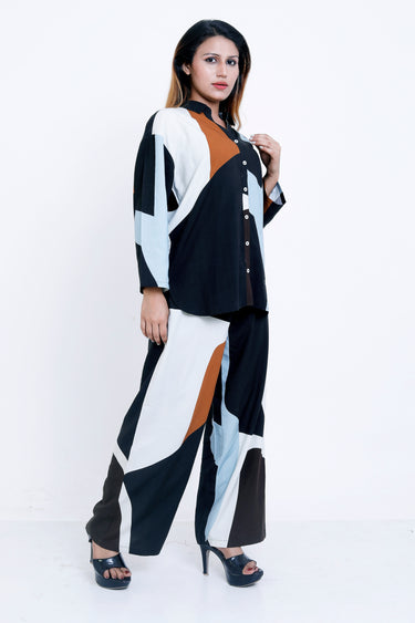 Women Abstract Colorblock Printed Shirt & Palazzo Co-ord Set